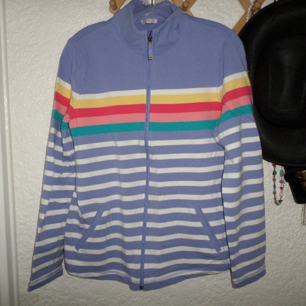 Talbots Multi Color Stripe Zip Front Jacket Size - image 1